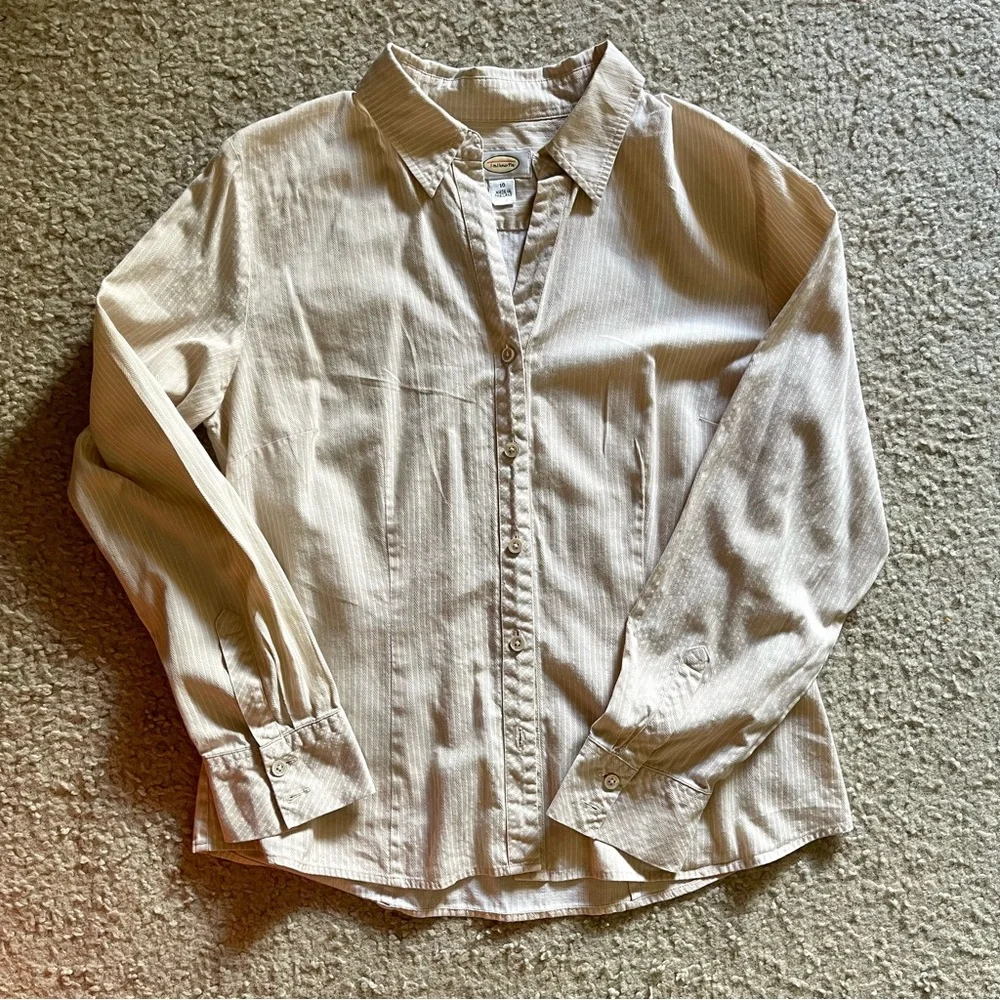 Talbots Womens Button Down Long Sleeve Shirt Sz 10 Preppy Classic Old Money Tan